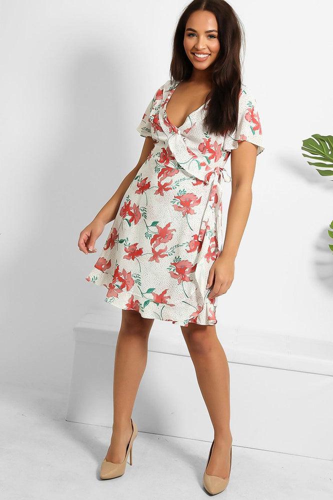 Red Flower Wrap Mini Dress