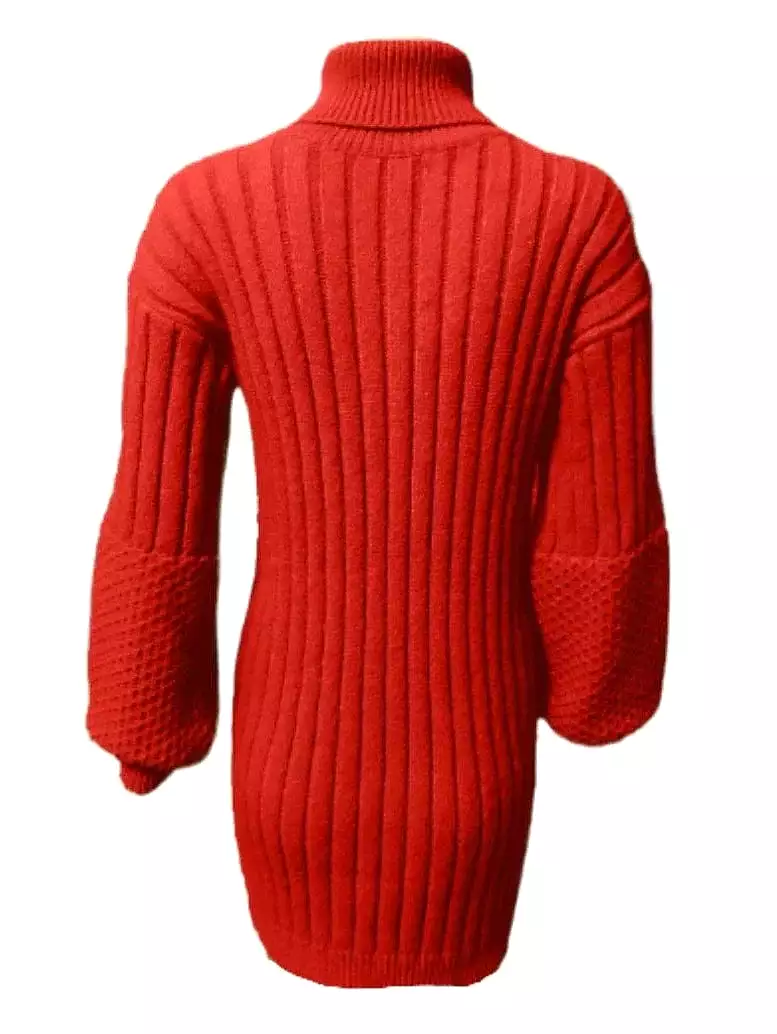 Red Turtleneck Sweater Dress - Long Sleeves