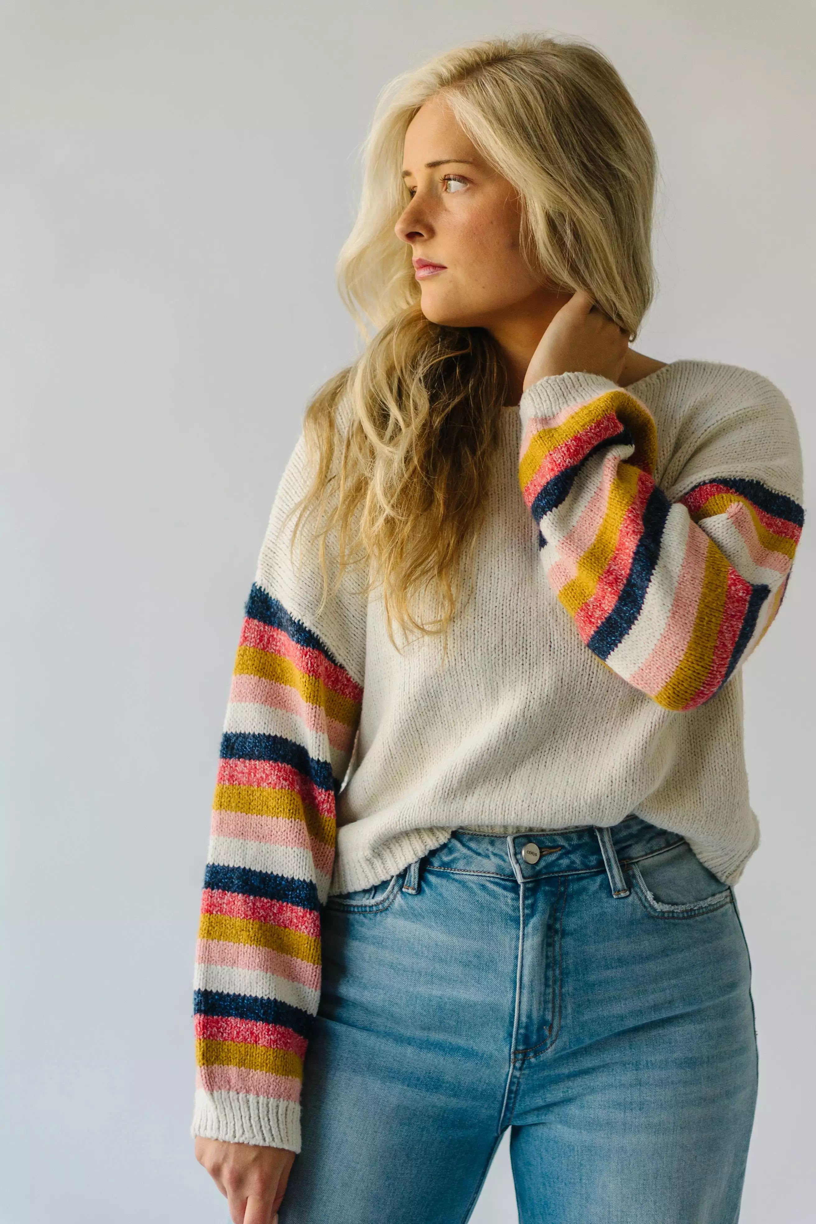 Reden Woven Striped Sweater, Ivory Multi