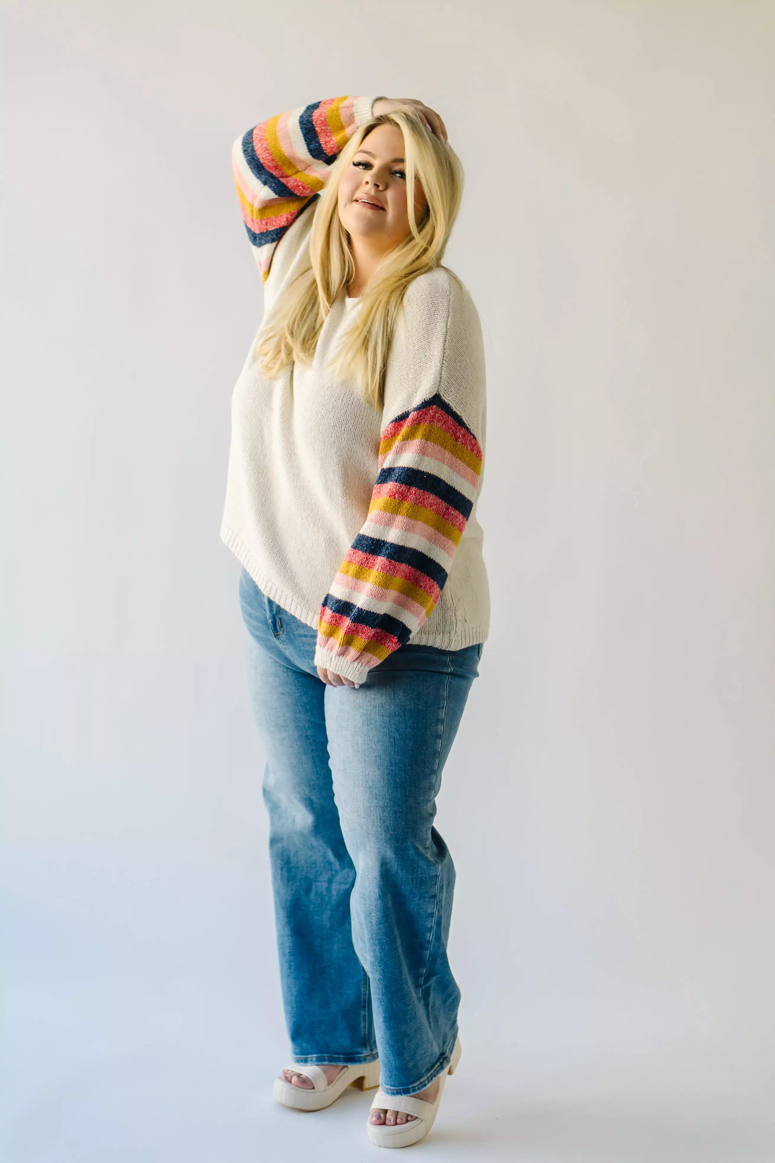 Reden Woven Striped Sweater, Ivory Multi