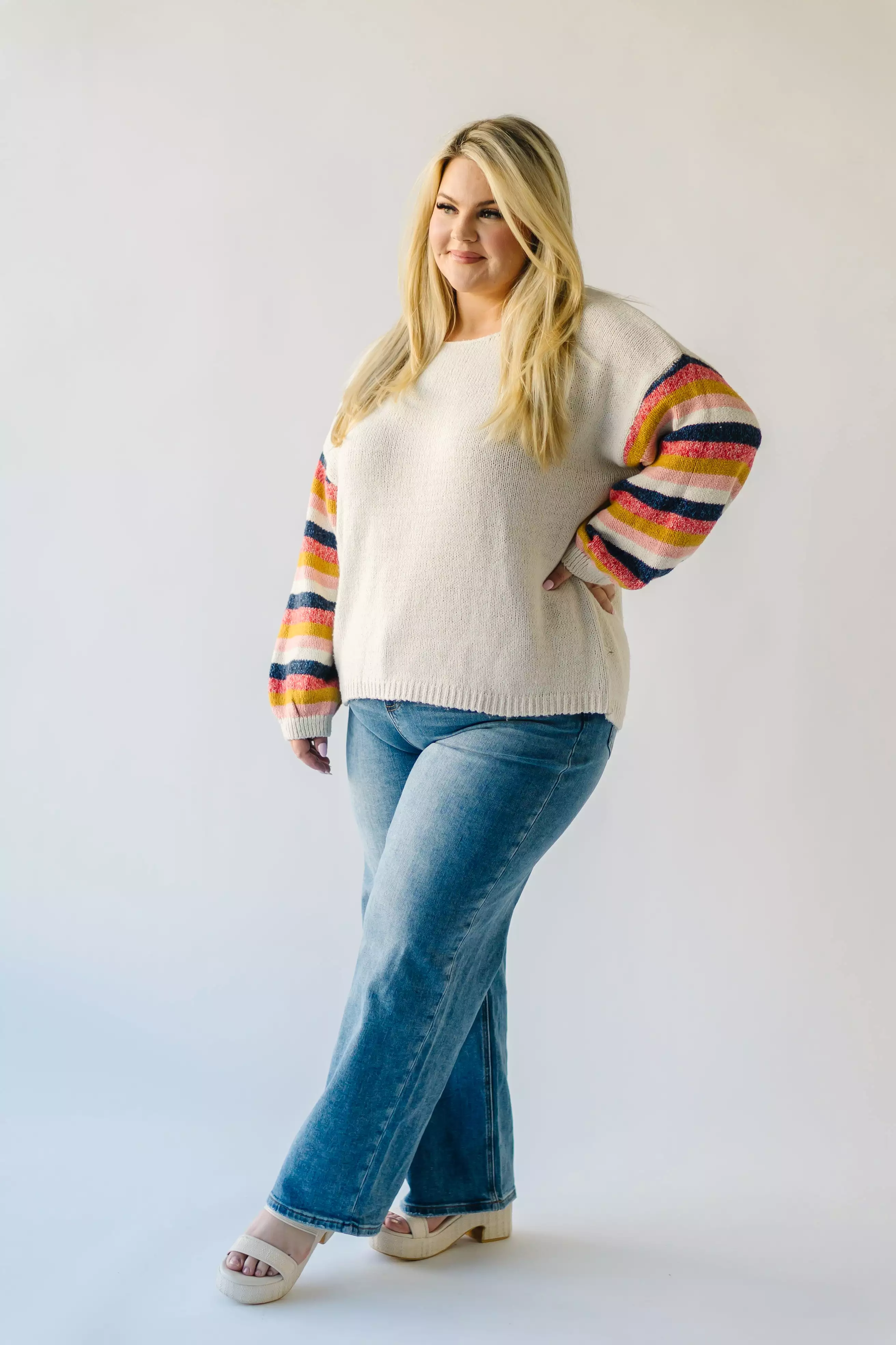 Reden Woven Striped Sweater, Ivory Multi