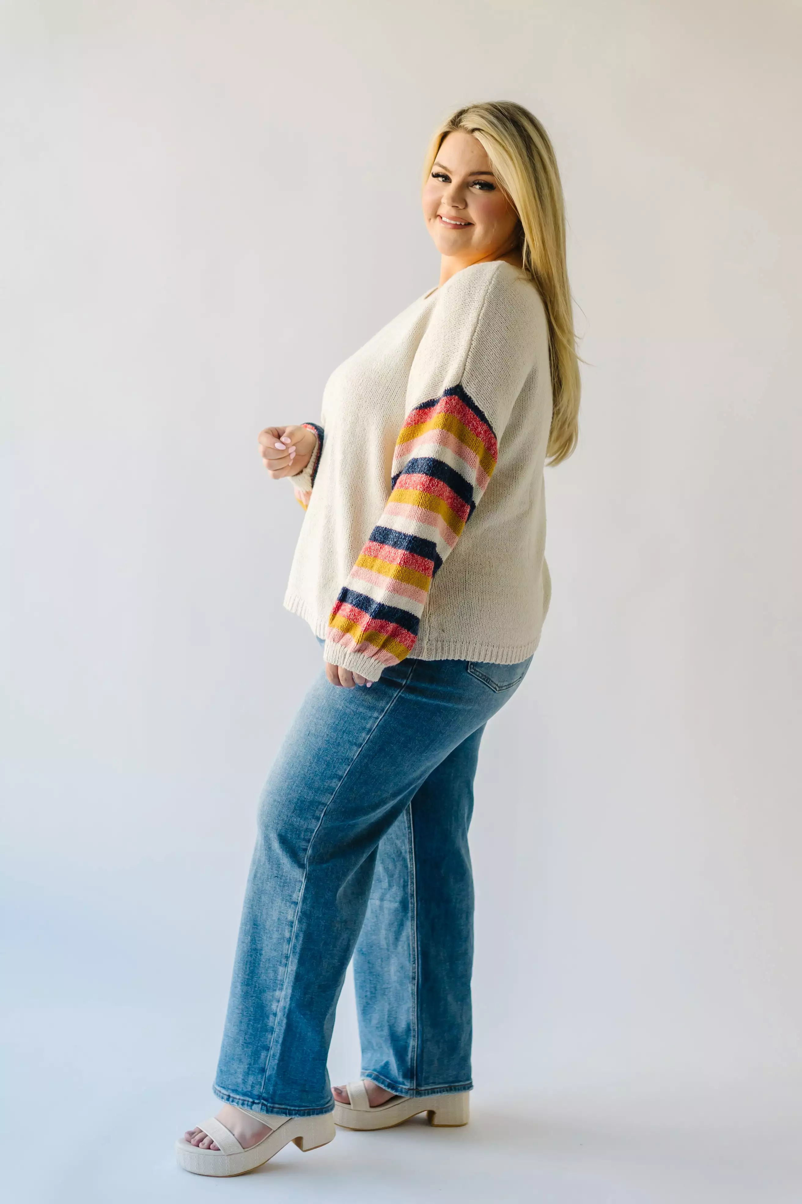 Reden Woven Striped Sweater, Ivory Multi