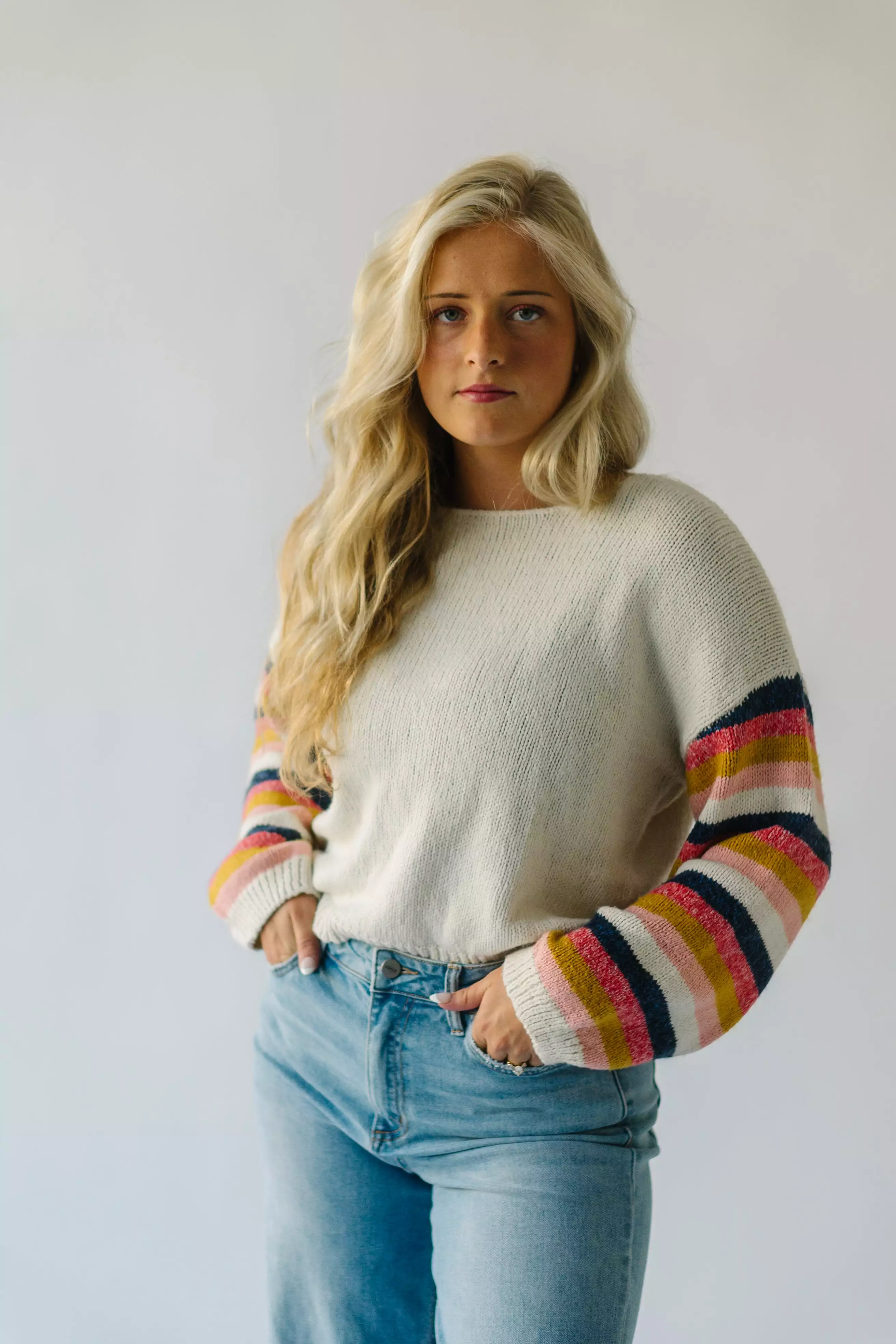 Reden Woven Striped Sweater, Ivory Multi