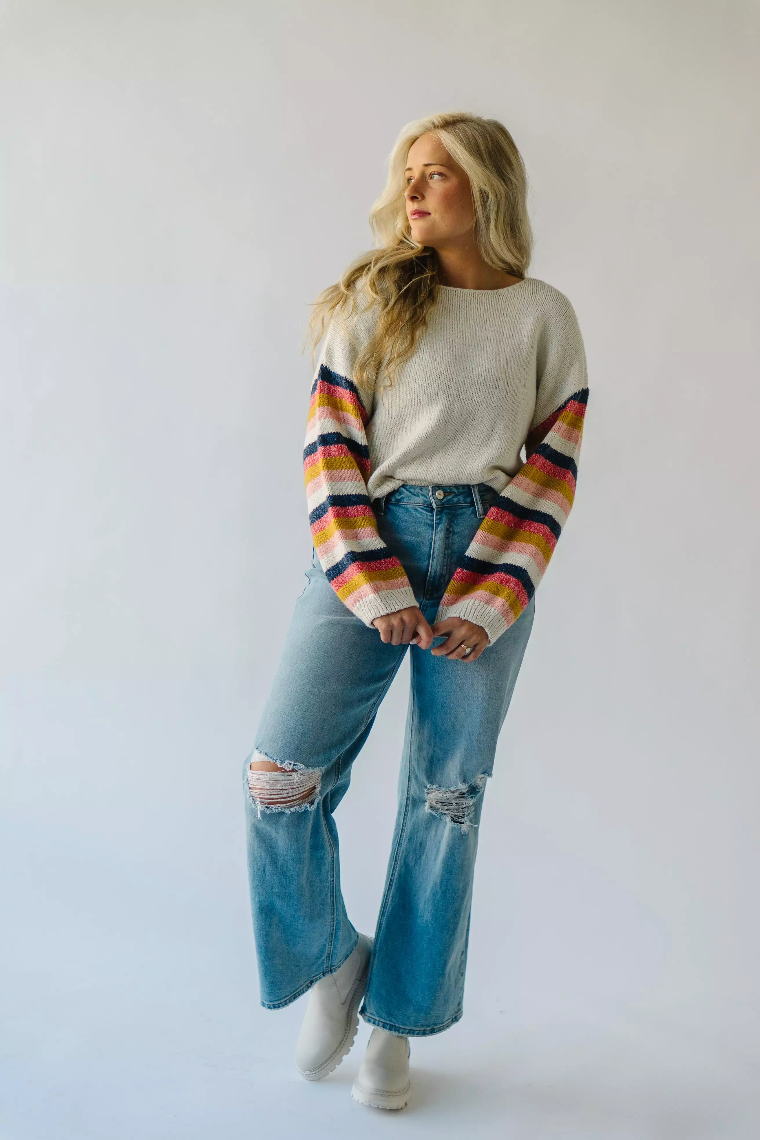 Reden Woven Striped Sweater, Ivory Multi