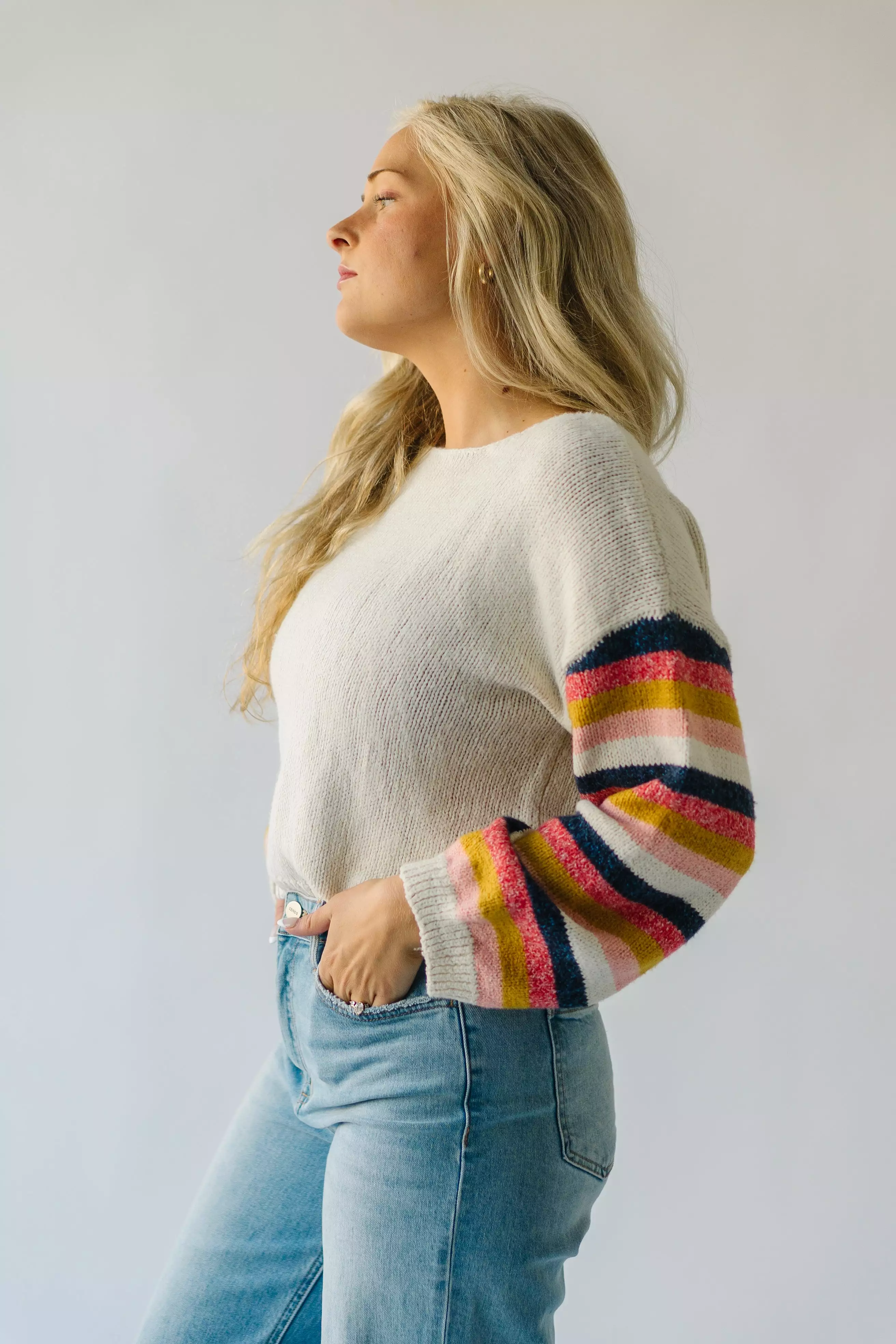 Reden Woven Striped Sweater, Ivory Multi