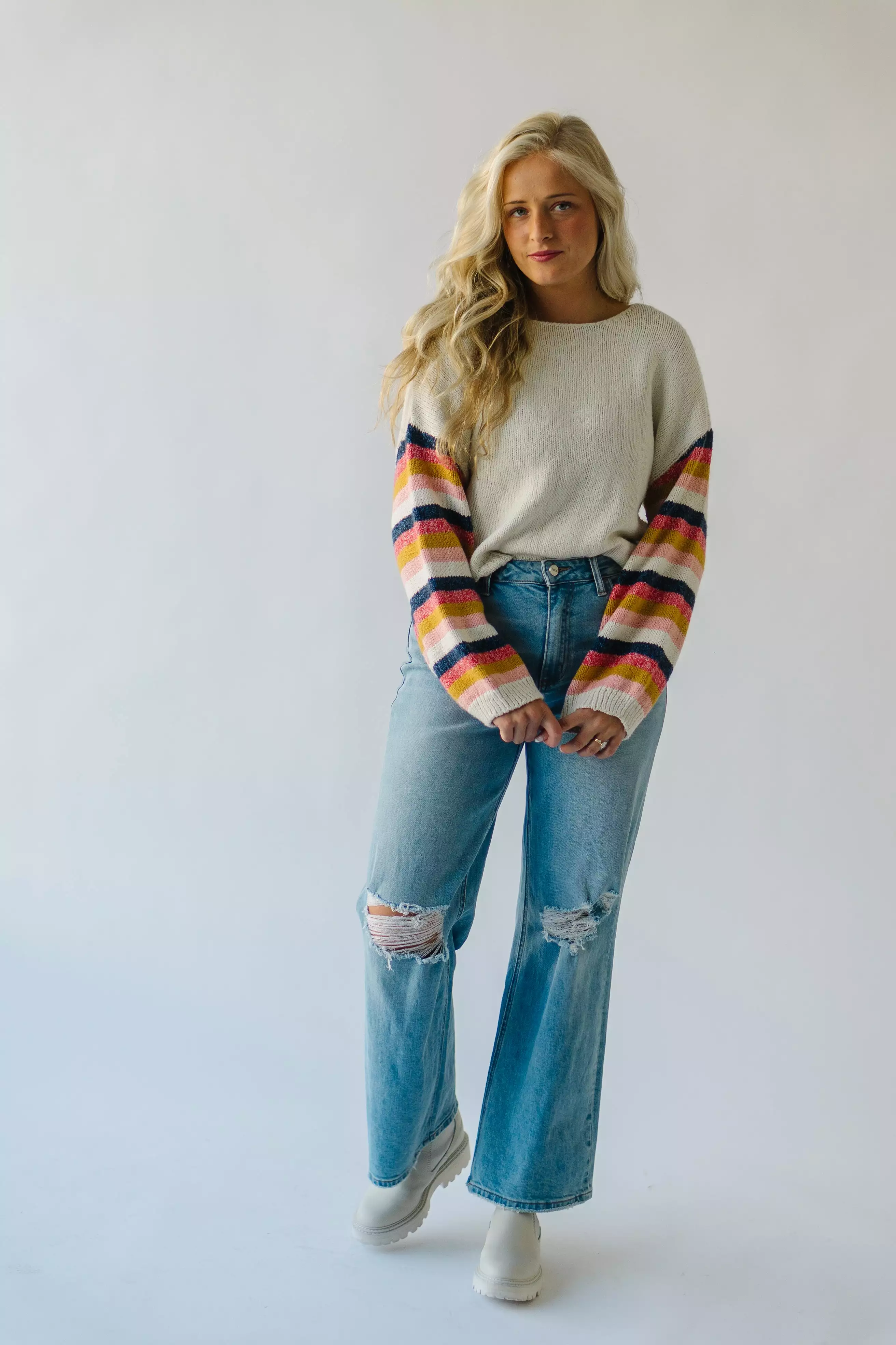 Reden Woven Striped Sweater, Ivory Multi