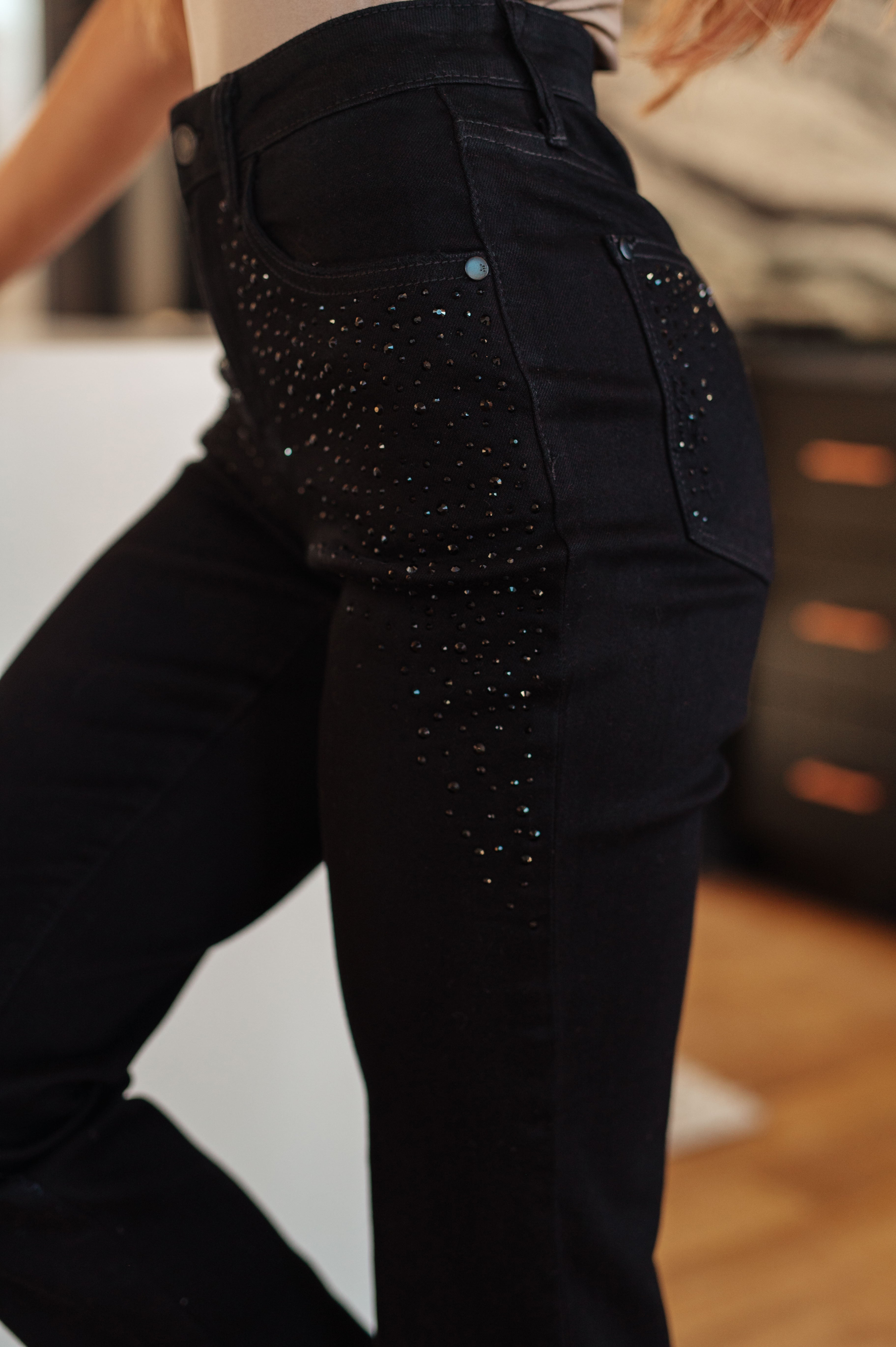 Reese Black Slim Fit Rhinestone Jeans