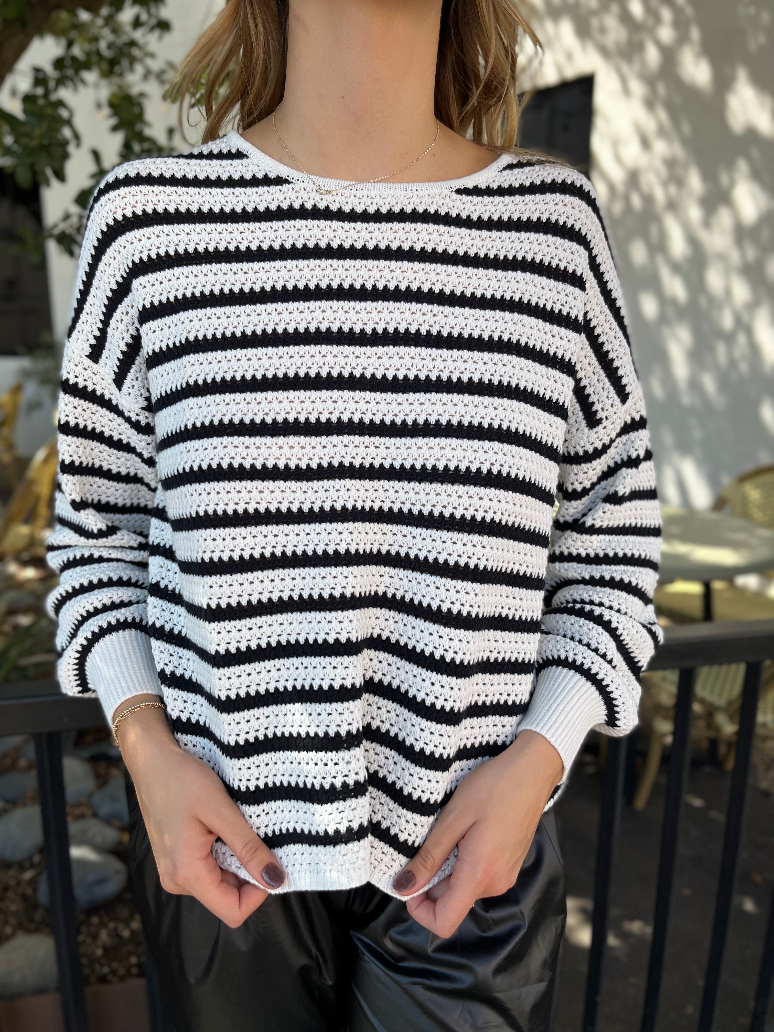 relaxed black striped knit sweater