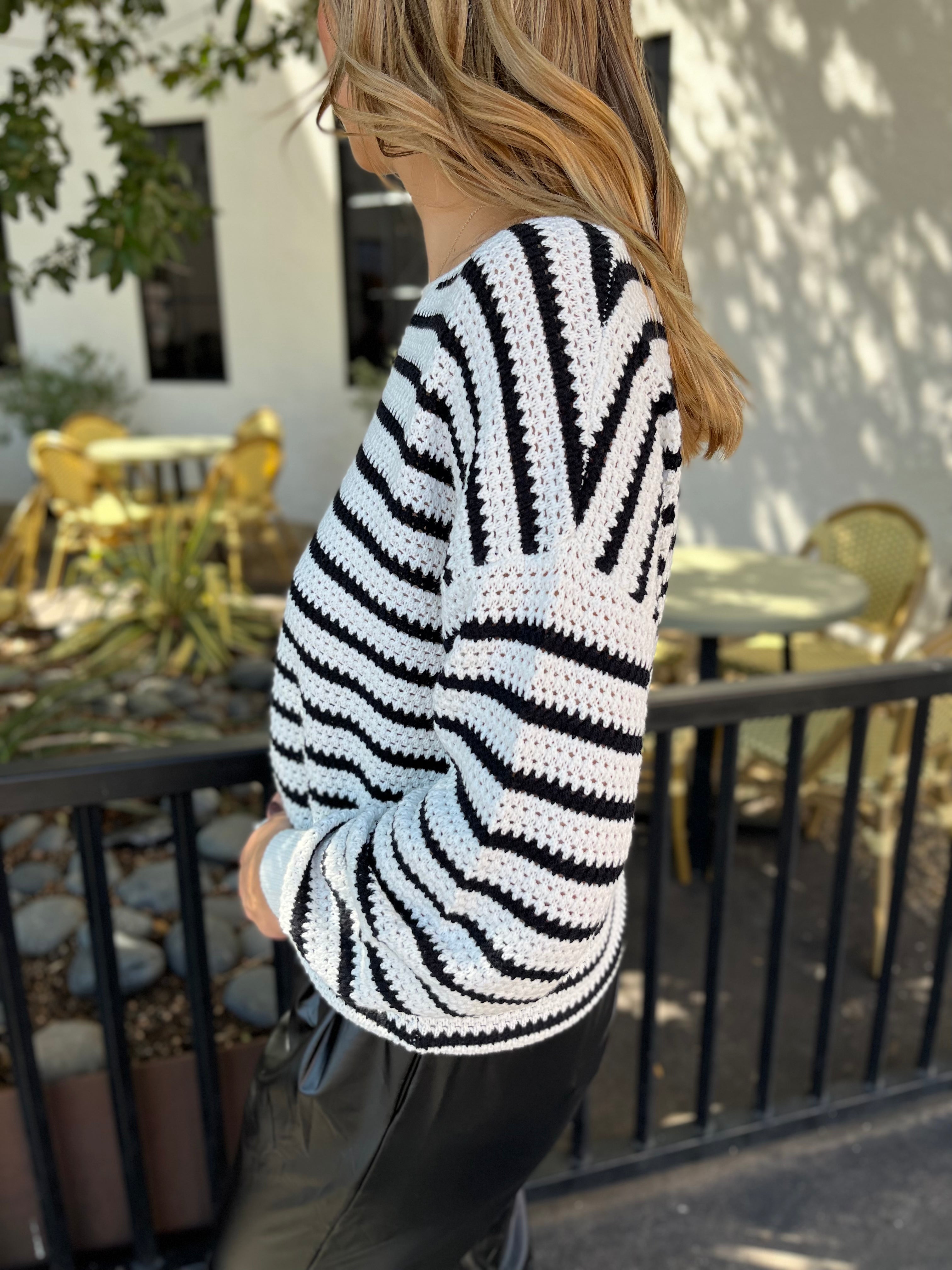 relaxed black striped knit sweater