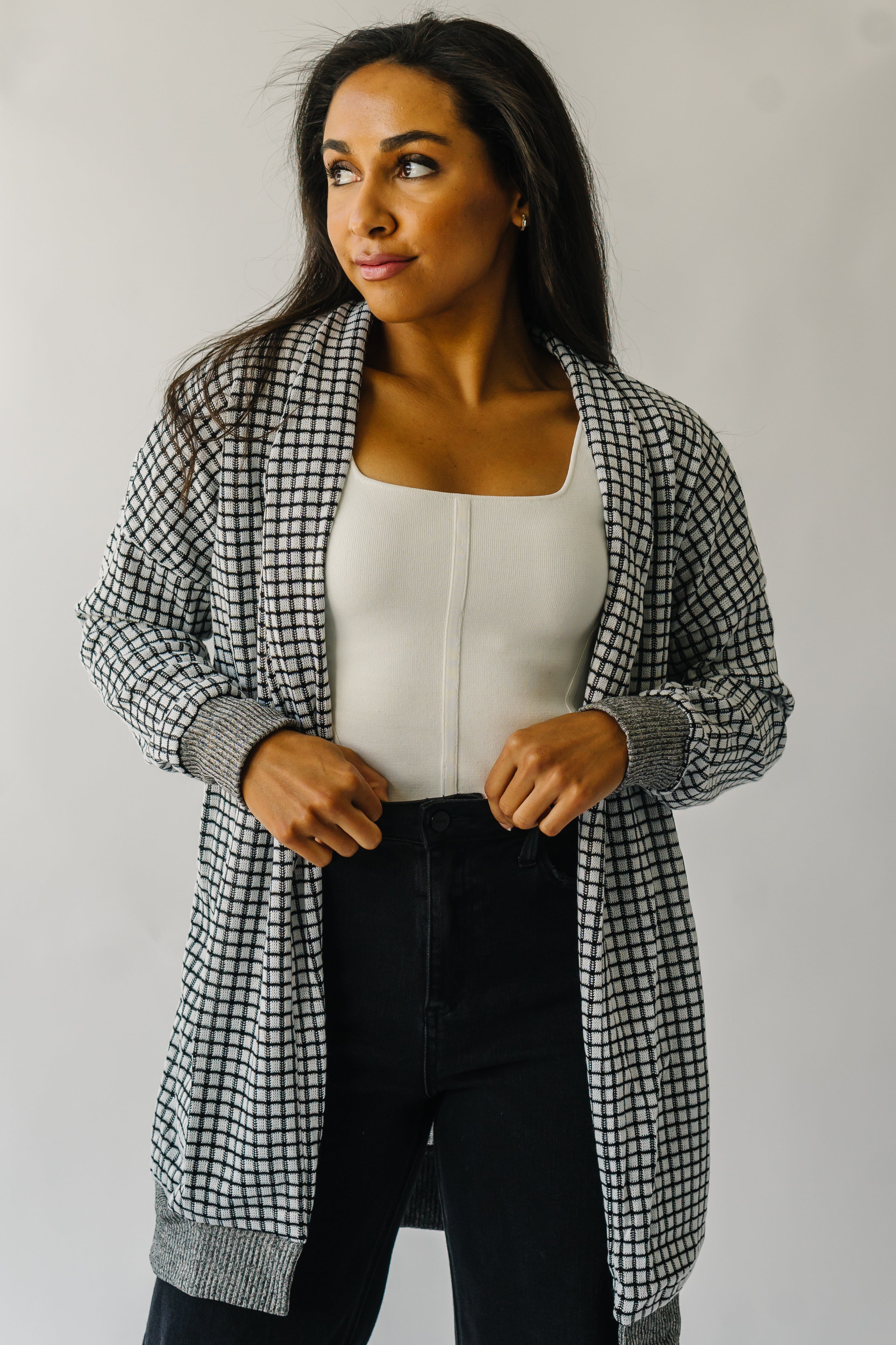 Result: Black and White Checkered Cardigan - Utica Collection