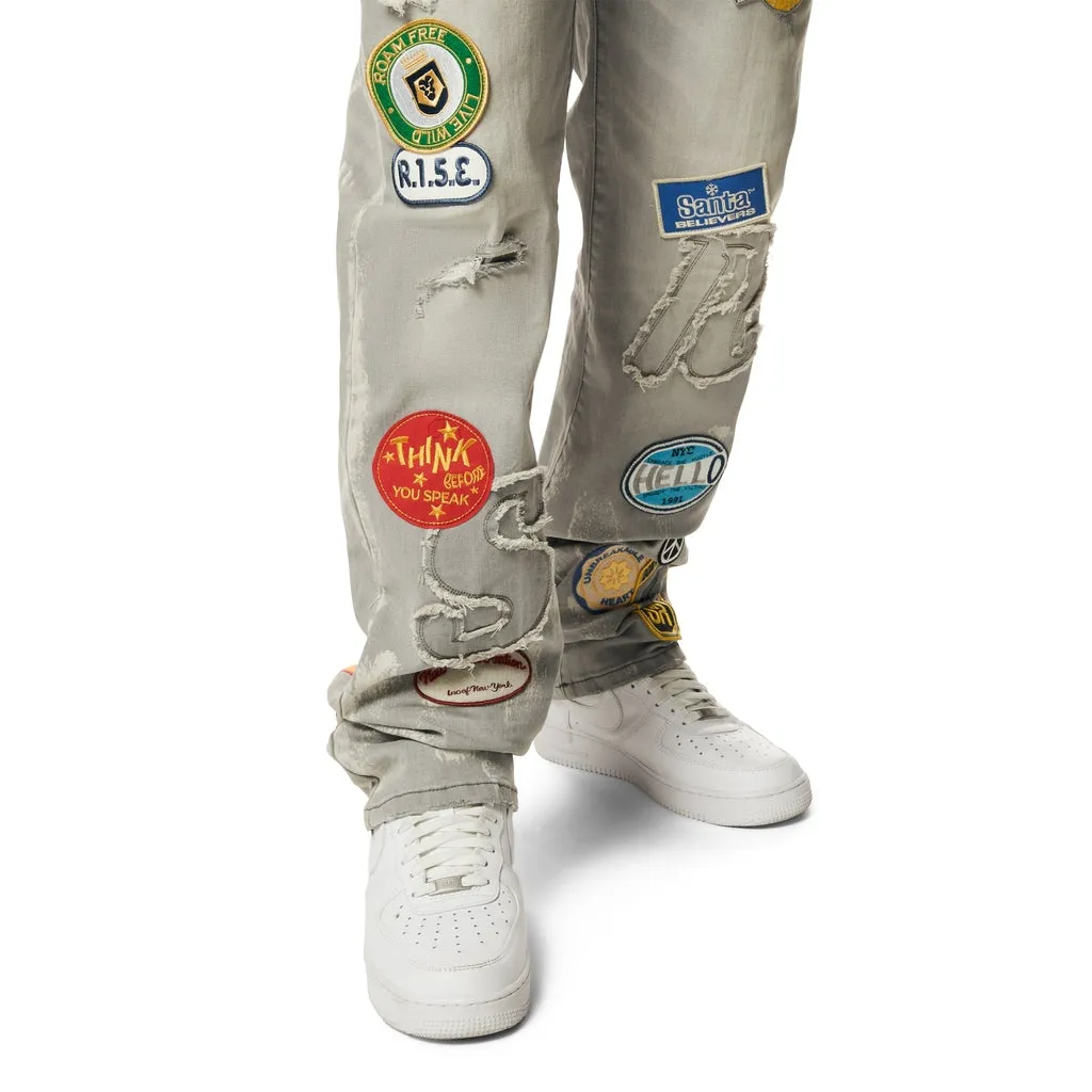 Retro Embroidered Multi Patched Jeans Cold Grey