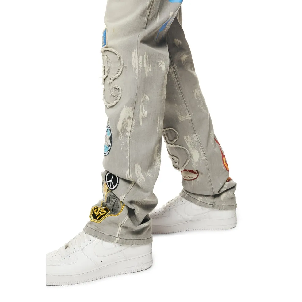 Retro Embroidered Multi Patched Jeans Cold Grey