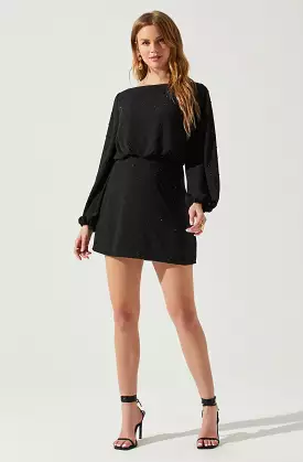 Rhinestone Embellished Long Sleeve Mini Dress