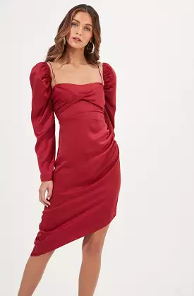 Rhinestone Satin Long Sleeve Midi Dress