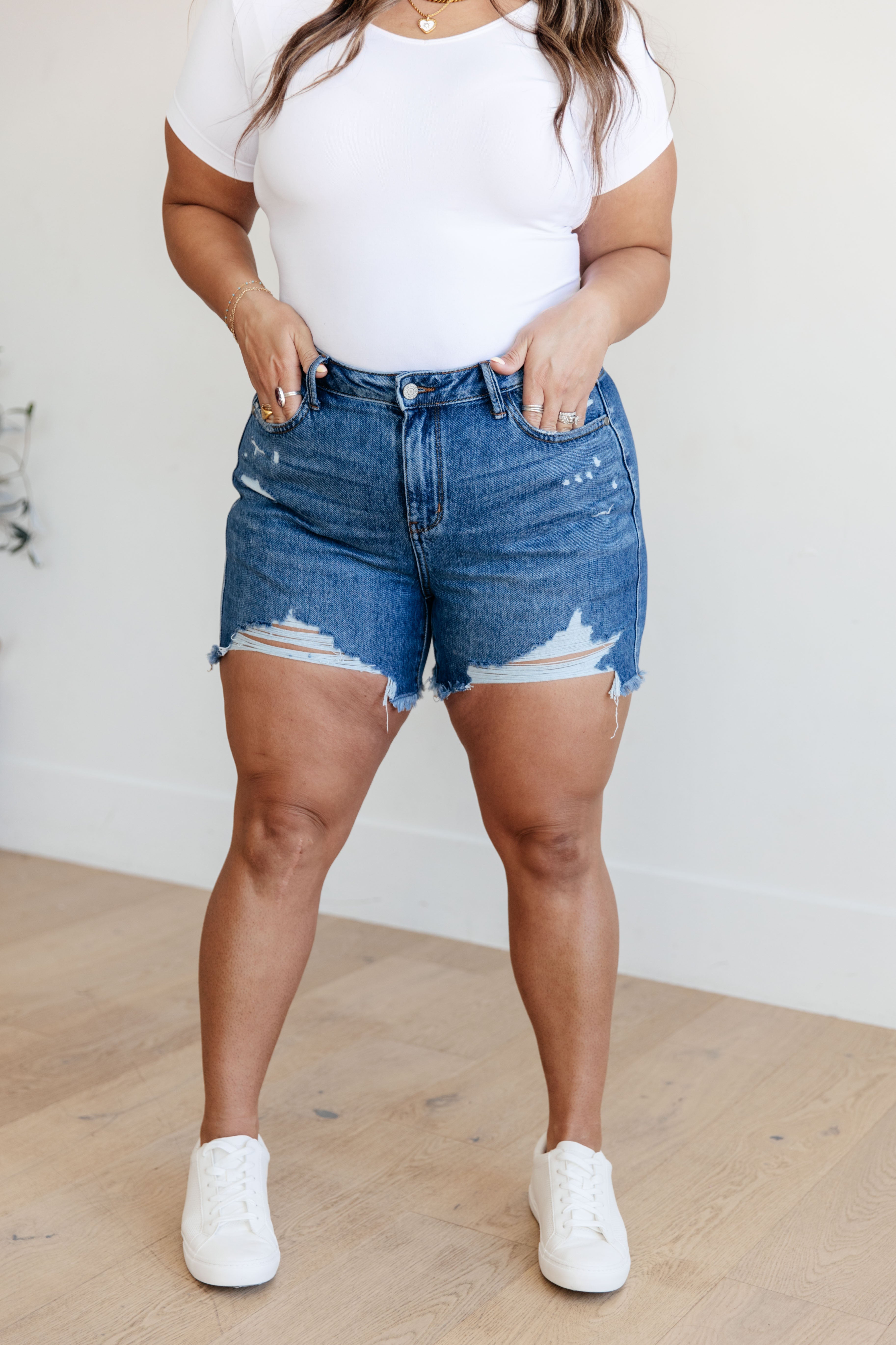 Rigid Distressed High Rise Cutoff Shorts - Samantha