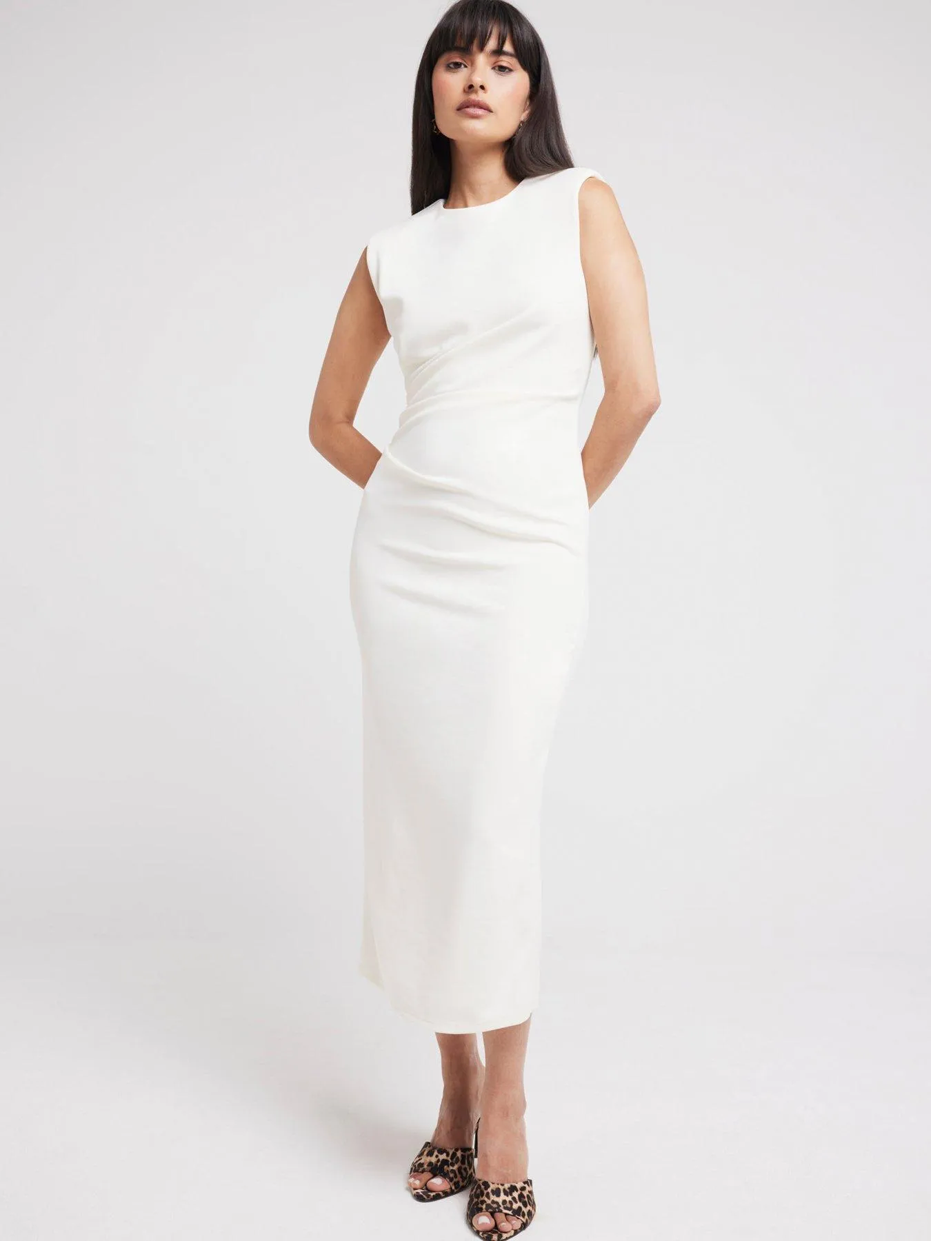 Cream River Island Drape Shift Midi Dress