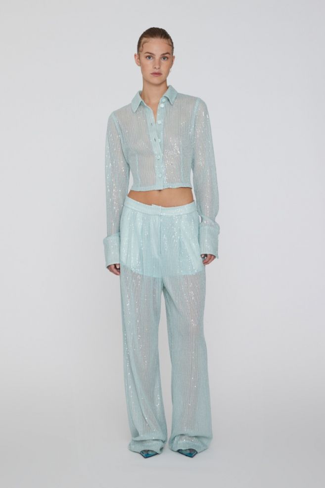 Rotate Sequins Low Waist Pants Wan Blue