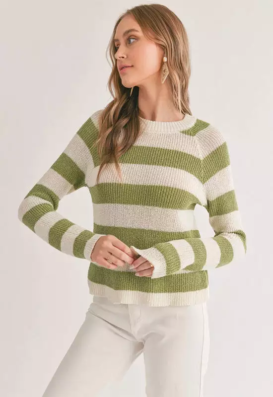 Sadie & Sage - Clem Striped Sweater Ivory Green - $50.00.