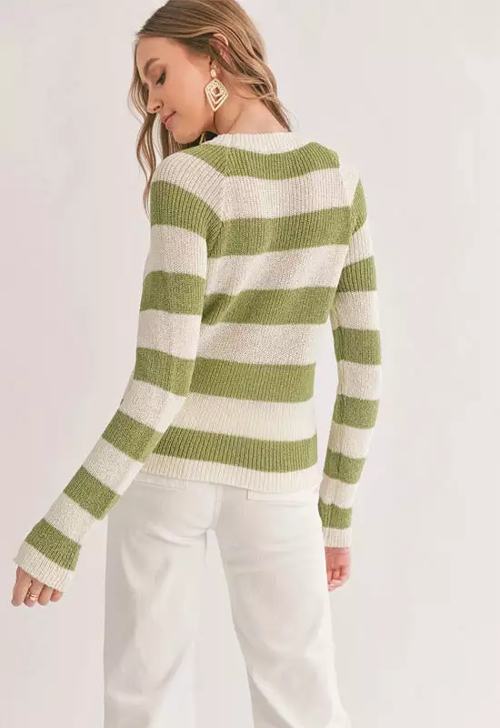 Sadie & Sage - Clem Striped Sweater Ivory Green - $50.00.