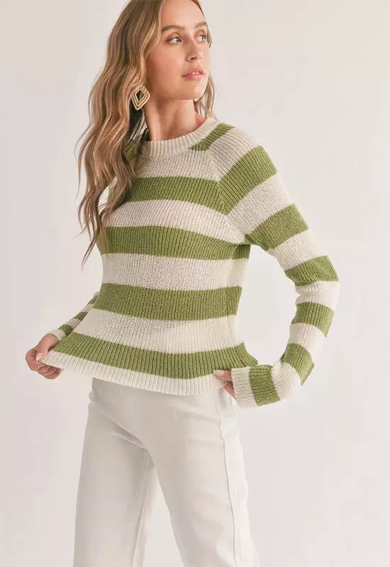 Sadie & Sage - Clem Striped Sweater Ivory Green - $50.00.