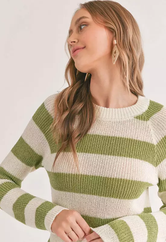 Sadie & Sage - Clem Striped Sweater Ivory Green - $50.00.