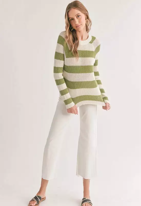 Sadie & Sage - Clem Striped Sweater Ivory Green - $50.00.