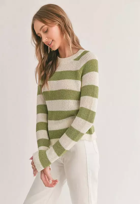 Sadie & Sage - Clem Striped Sweater Ivory Green - $50.00.