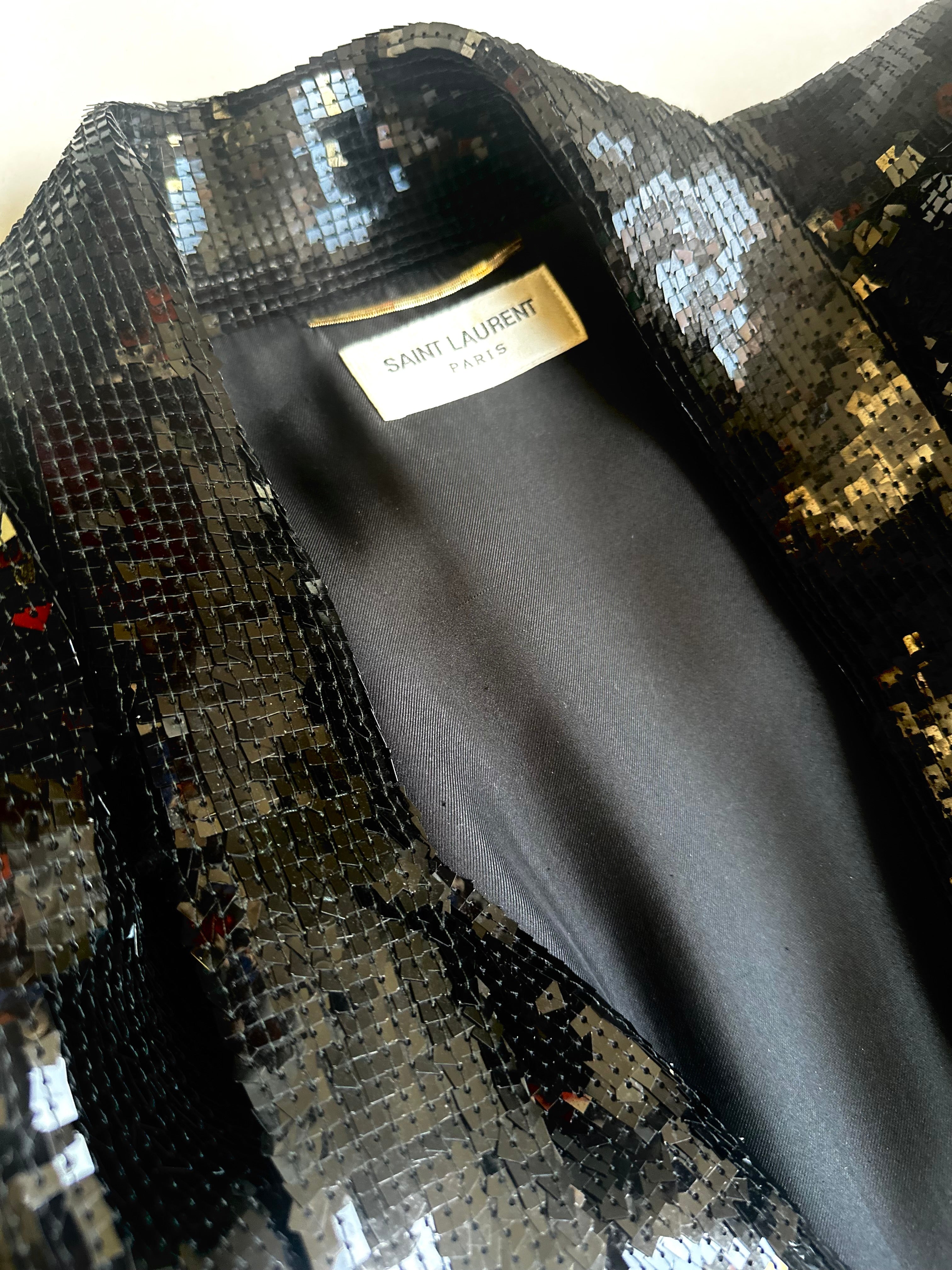 SAINT LAURENT - Black sequin sequins dress long sleeve size 38 FR.