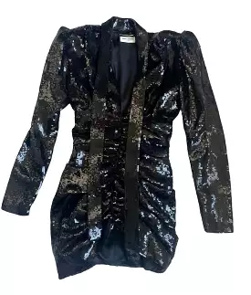 SAINT LAURENT - Black sequin sequins dress long sleeve size 38 FR.