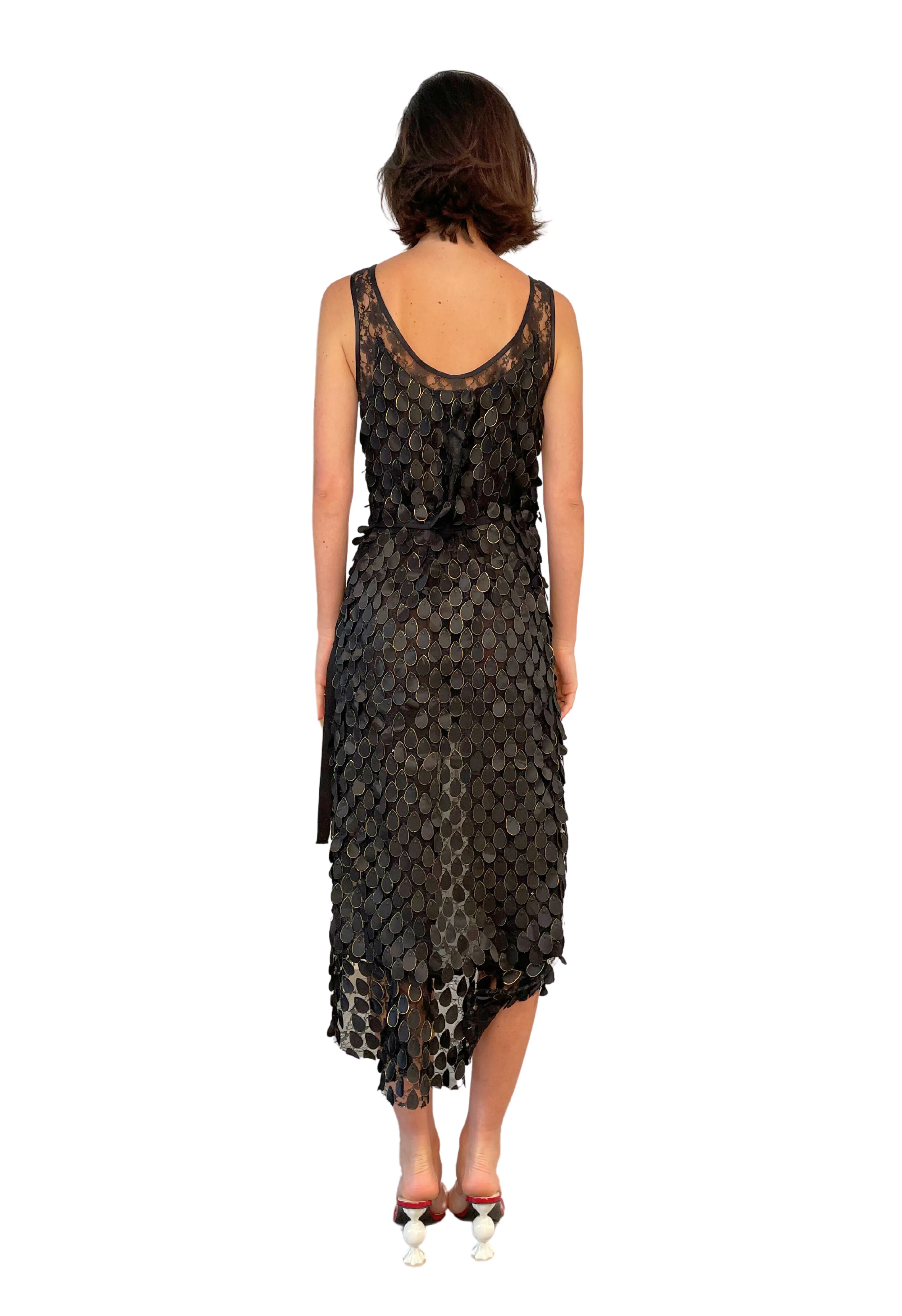 Black Scale Detail Wrap Dress