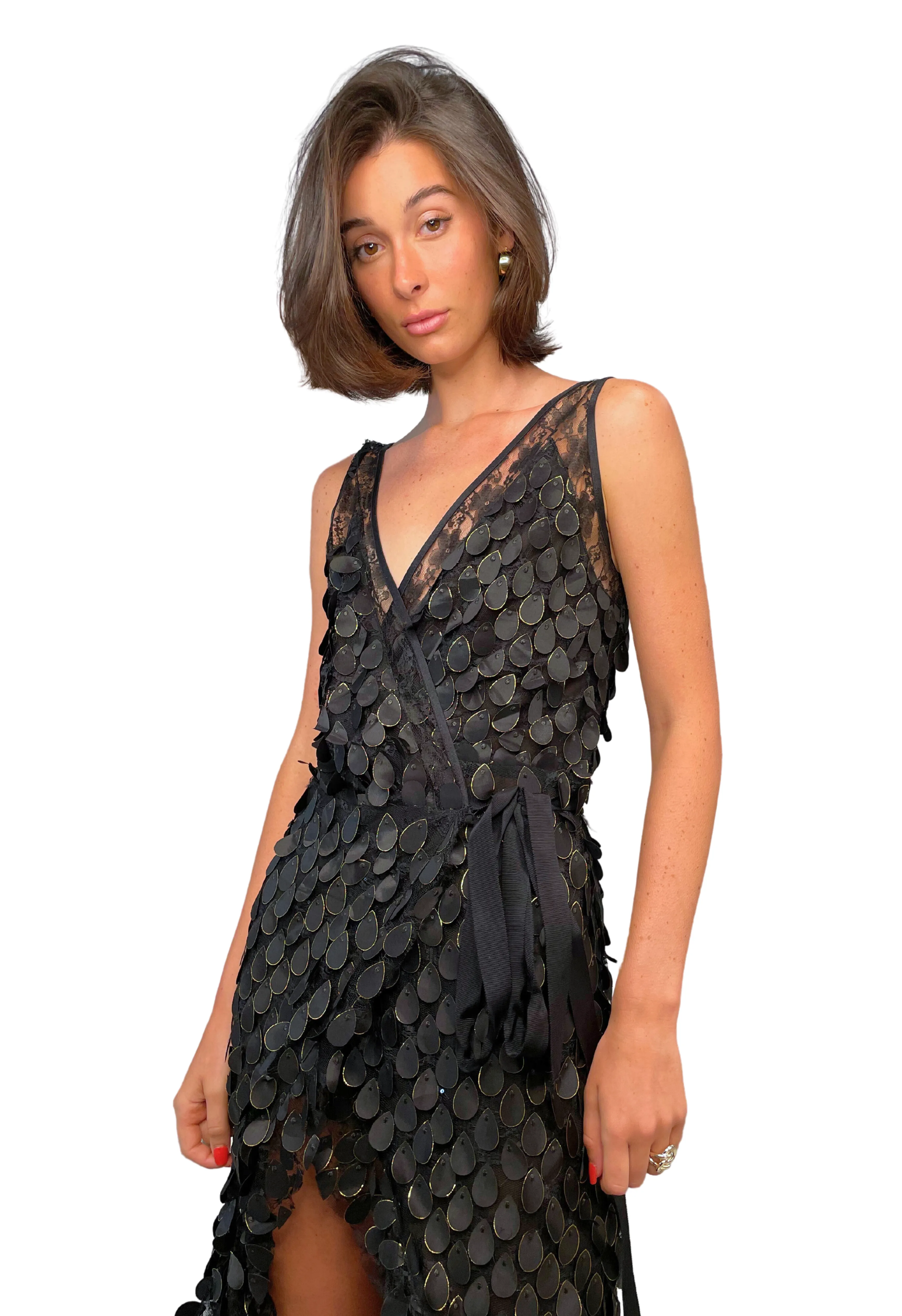 Black Scale Detail Wrap Dress