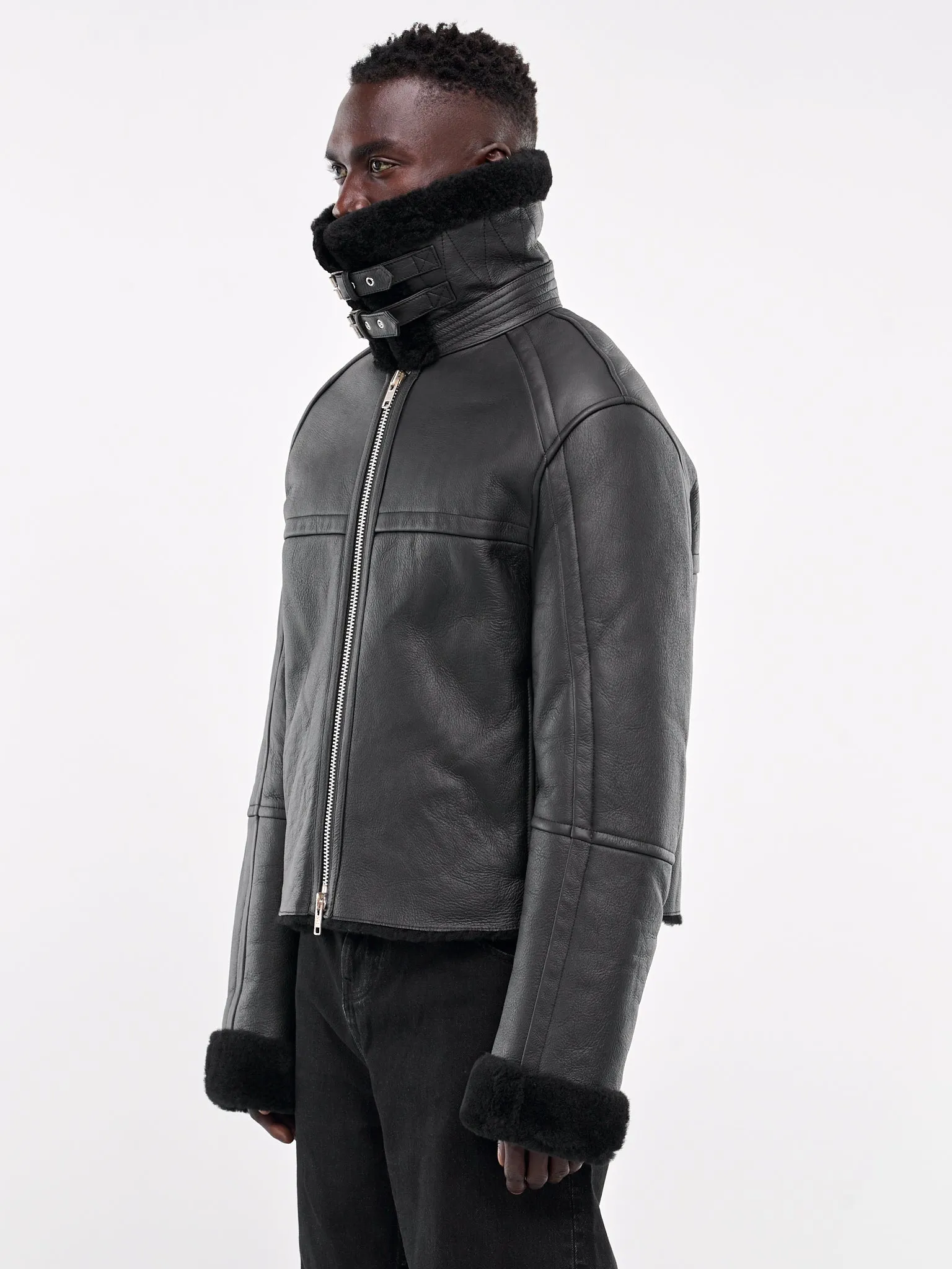 Shearling Leather Jacket in Black (ES2424BL)