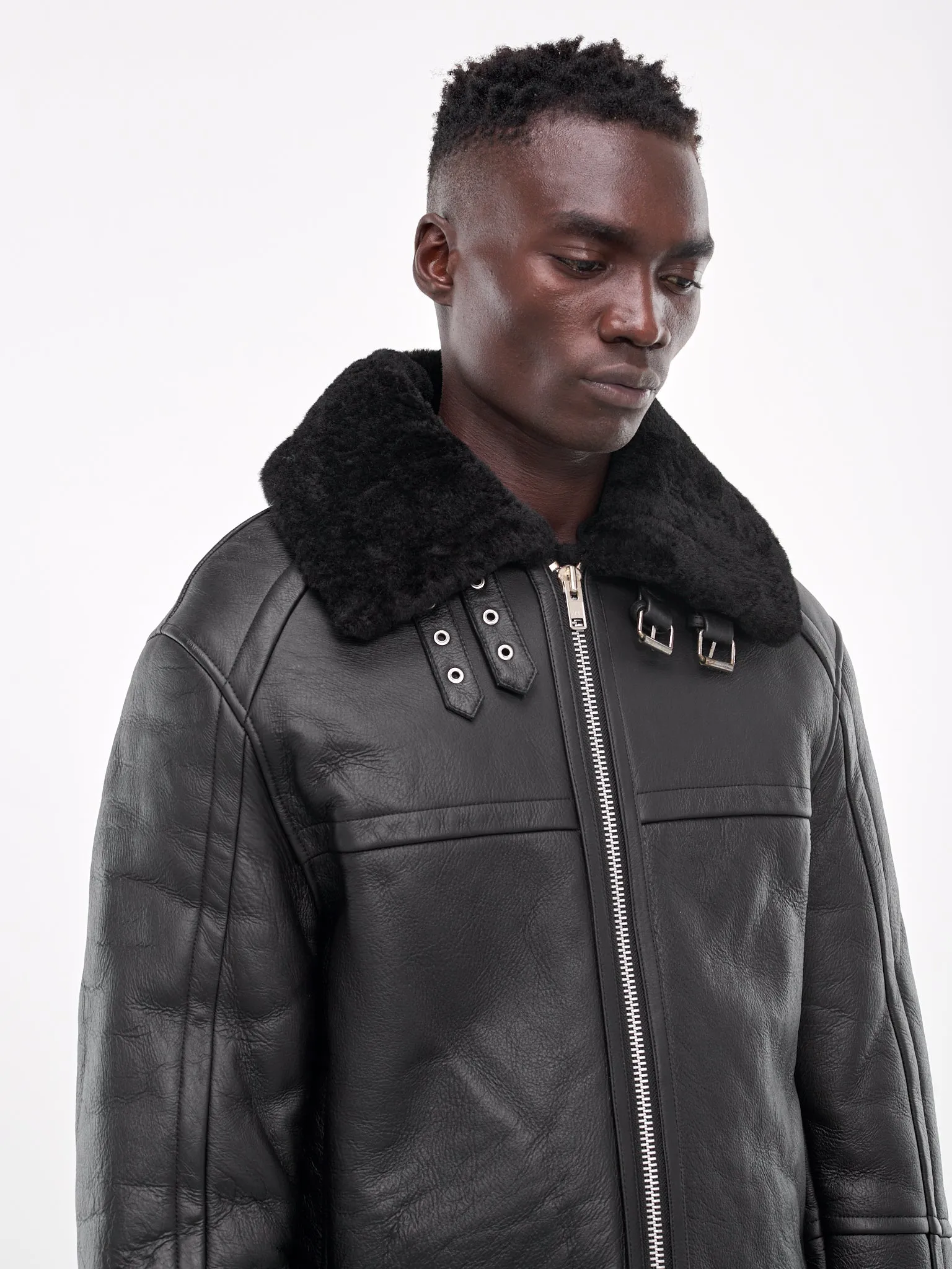 Shearling Leather Jacket in Black (ES2424BL)