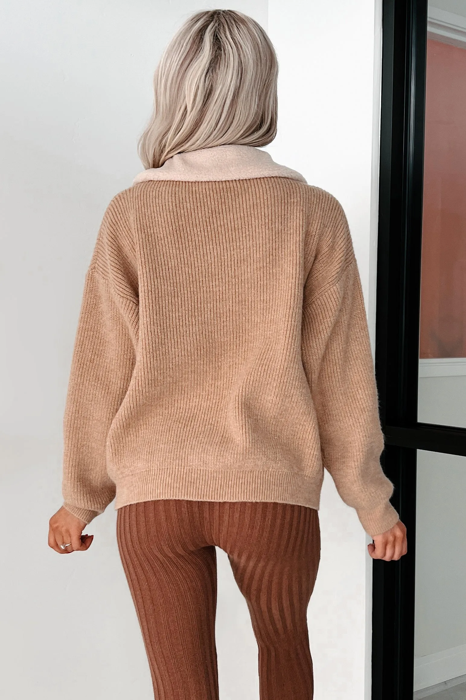 Sherpa Collar Sweater Jacket Cappuccino Cozy Taupe