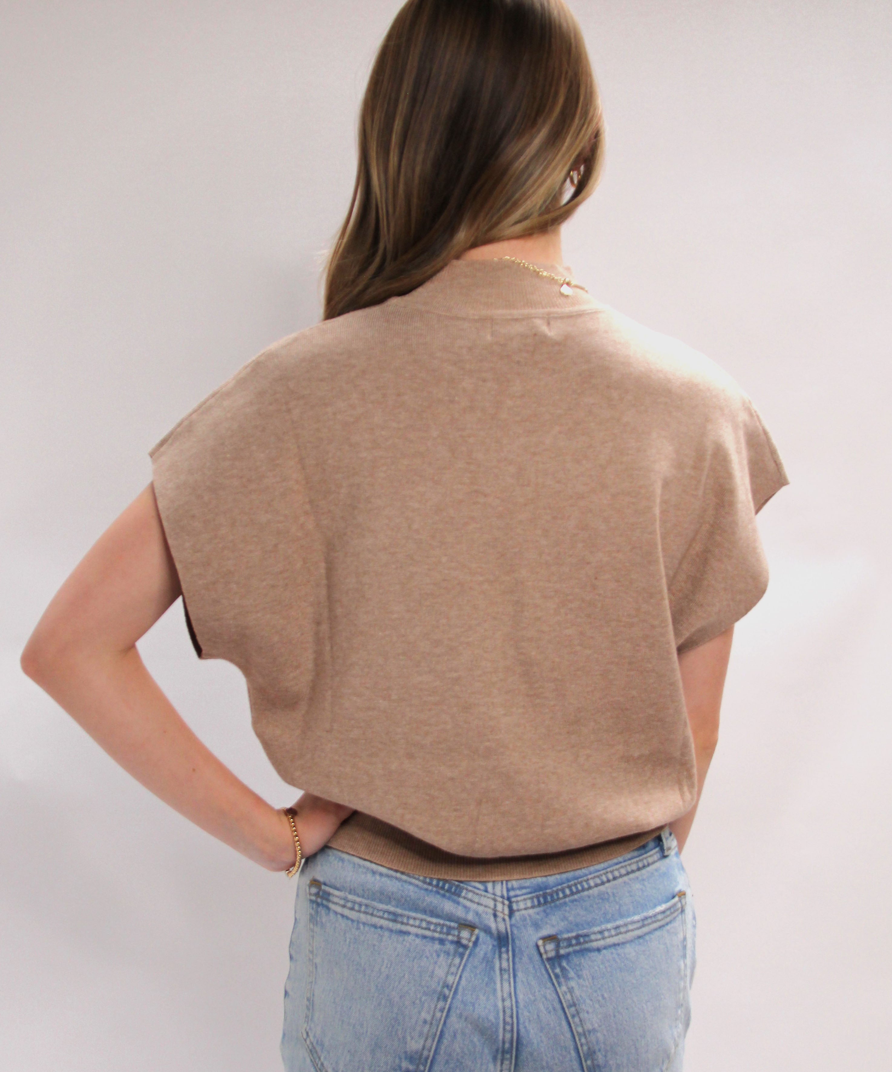 Short Sleeve Mock Neck Top - Oatmeal