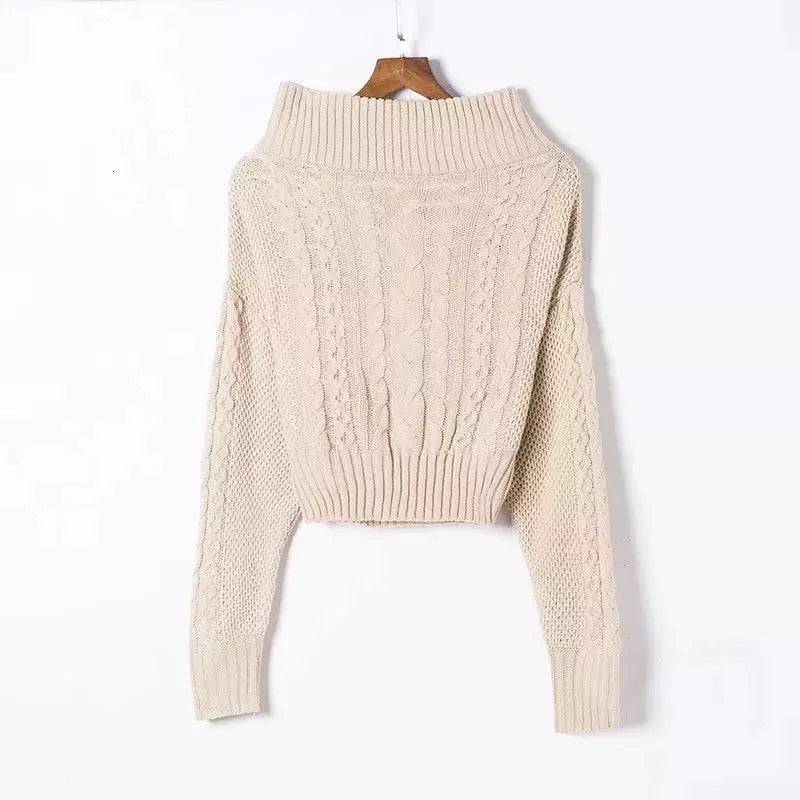 Shoulder Ribbed Knit Sweater