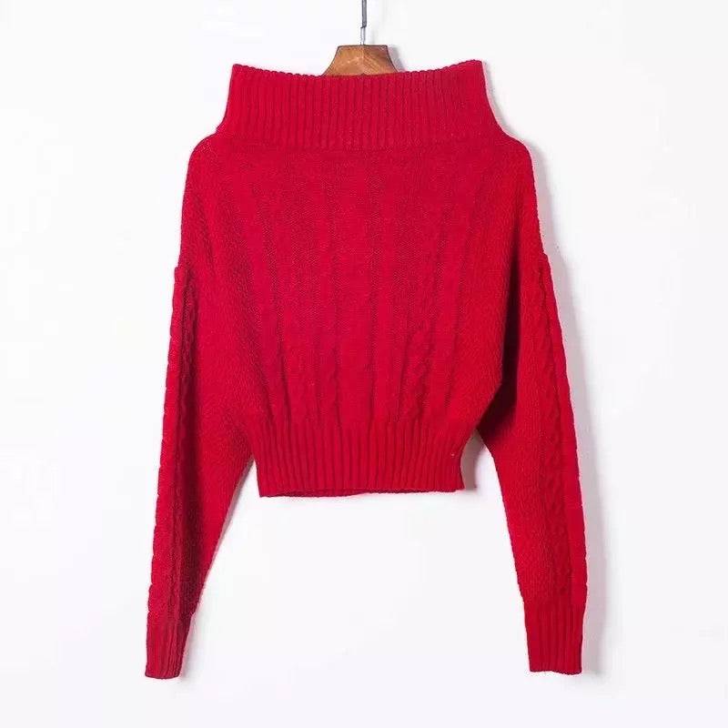 Shoulder Ribbed Knit Sweater