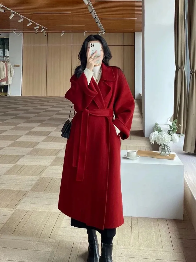 Sicilian Red Double-Sided Cashmere Coat Women's Mid-Length 2024