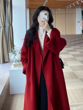 Sicilian Red Double-Sided Cashmere Coat Women's Mid-Length 2024