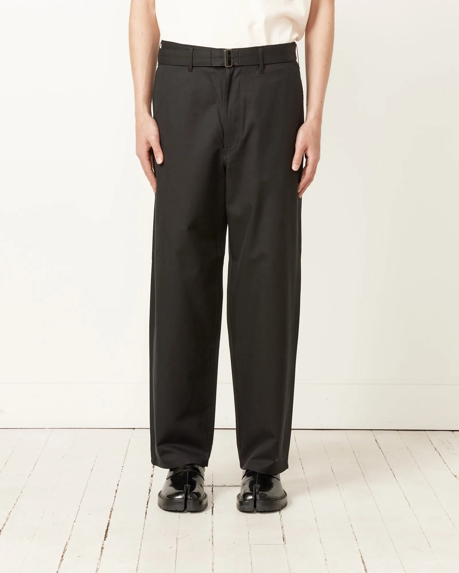 Black Silk Chambray Belted Pant