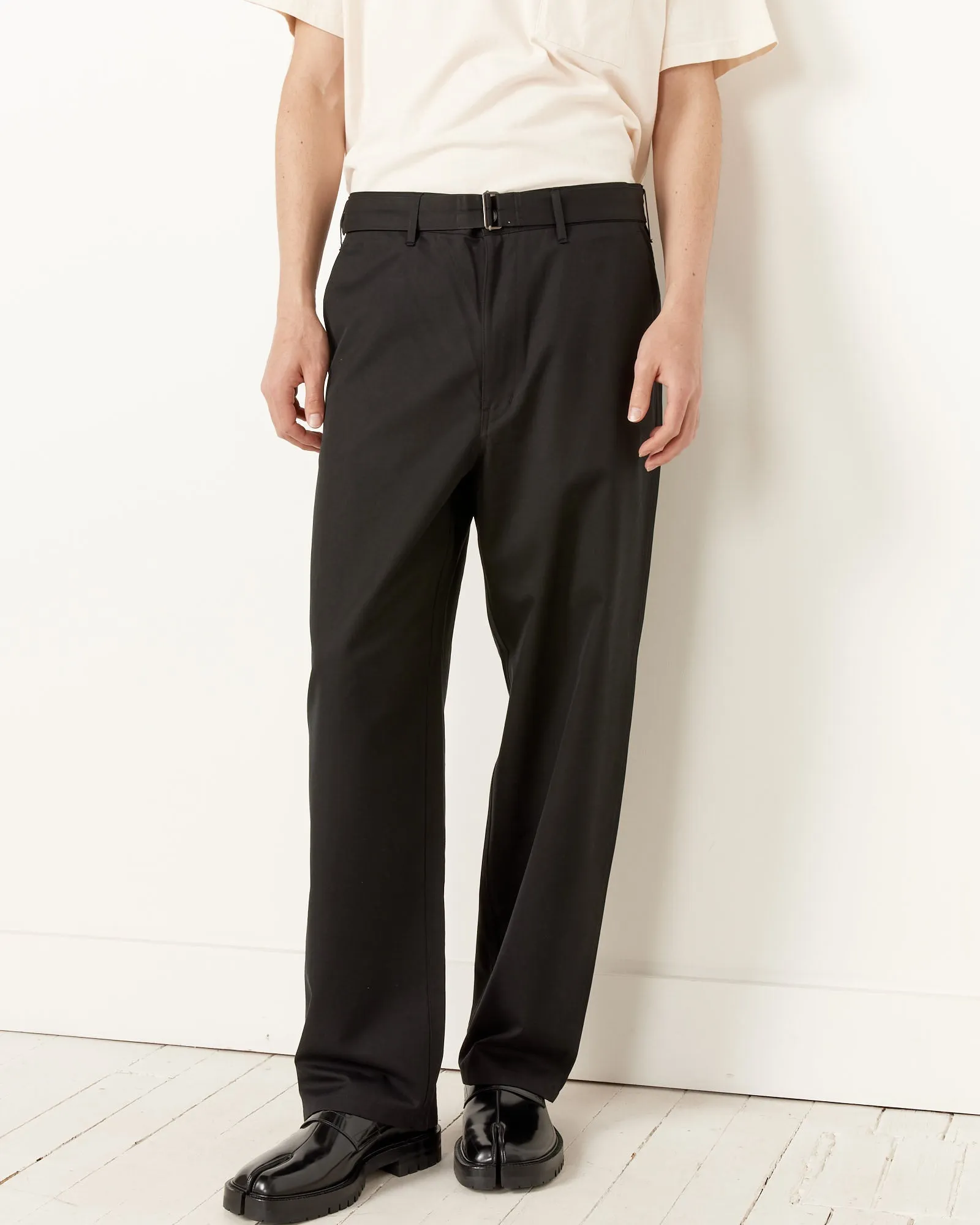 Black Silk Chambray Belted Pant