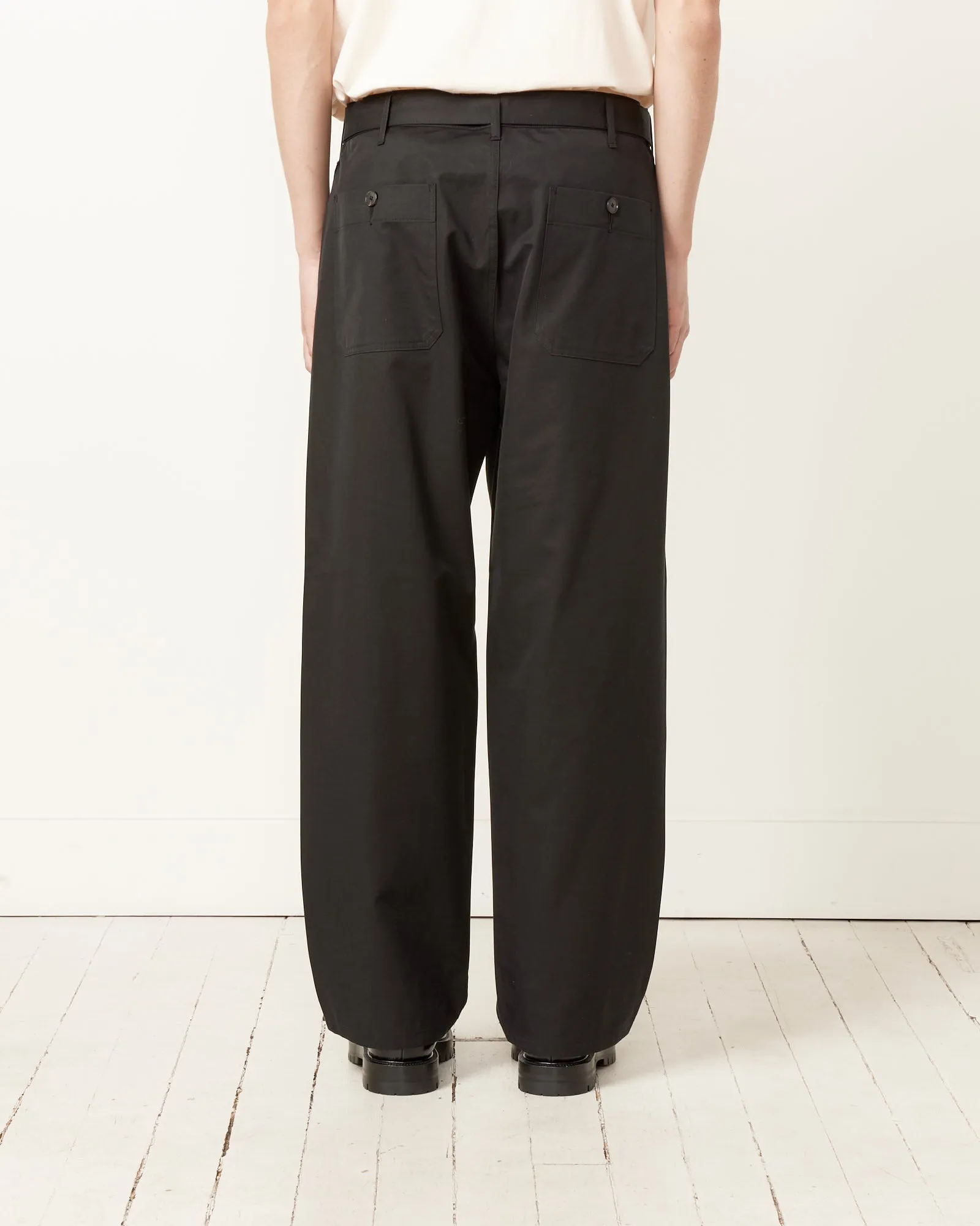 Black Silk Chambray Belted Pant