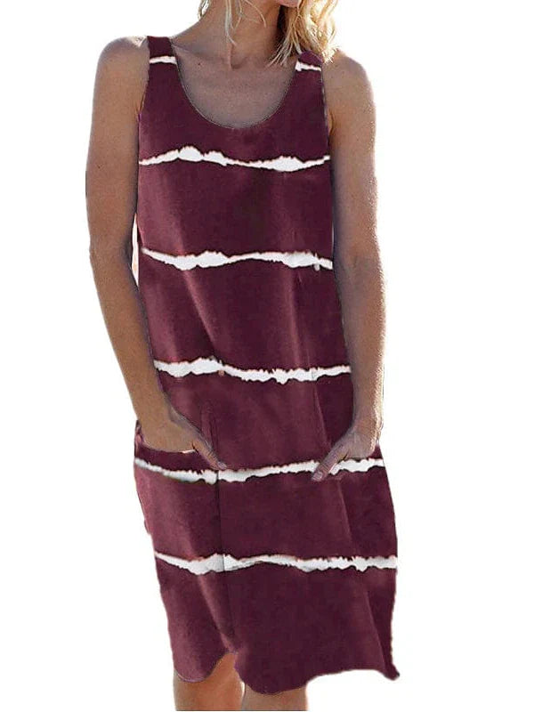 Sleeveless Striped Shift Midi Dress for Women