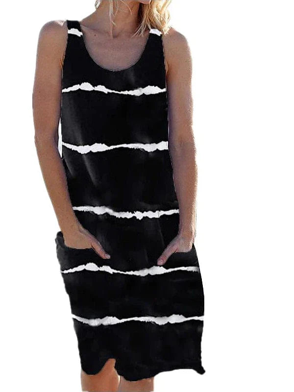 Sleeveless Striped Shift Midi Dress for Women