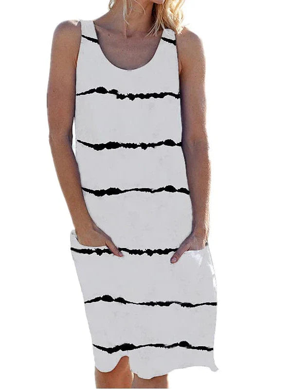 Sleeveless Striped Shift Midi Dress for Women