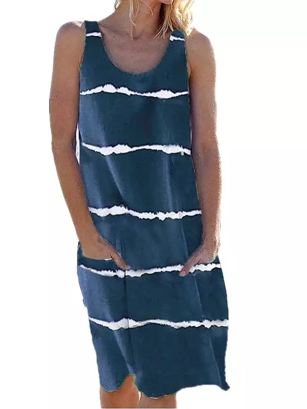 sleeveless striped shift midi dress women