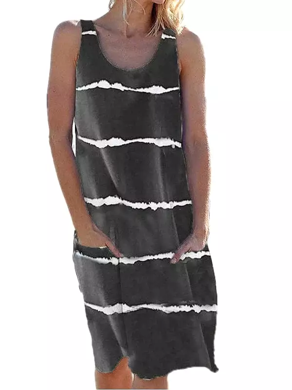 sleeveless striped shift midi dress women