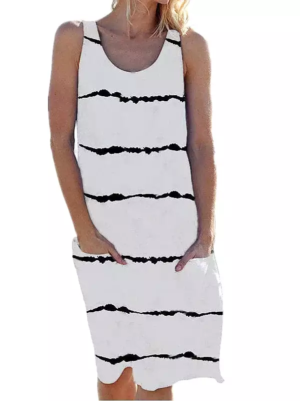 sleeveless striped shift midi dress women