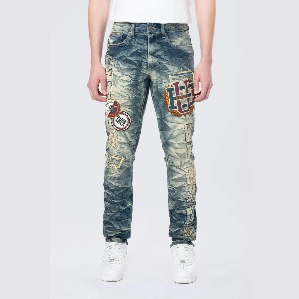 Slim Varsity Patched Jeans Alley Blue