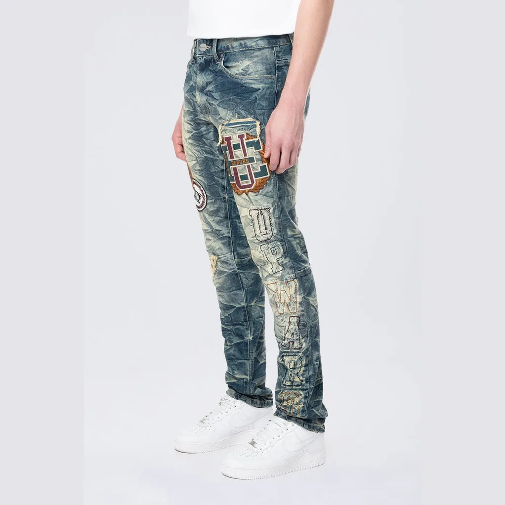 Slim Varsity Patched Jeans Alley Blue